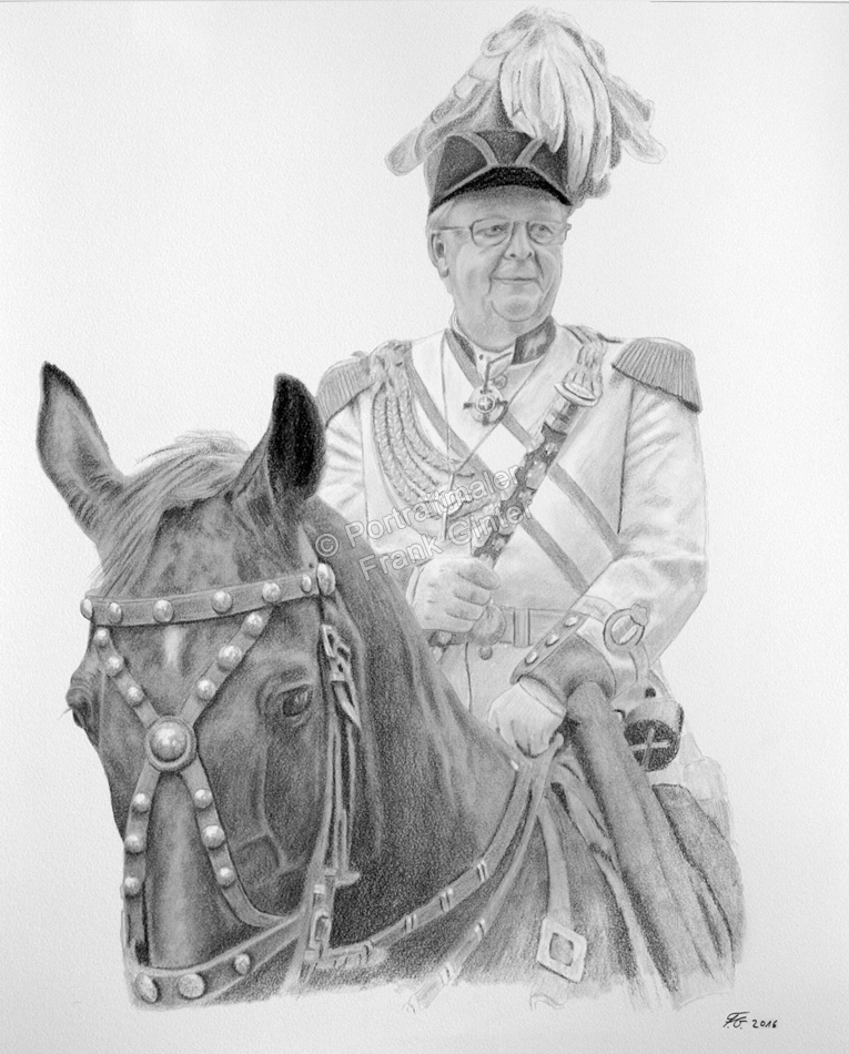 Pferdeportrait, ein Reiter auf seinem Pferd - Bleistiftzeichnungen